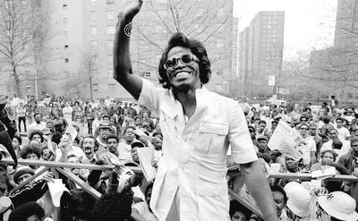 James Brown visits his fans in Harlem.