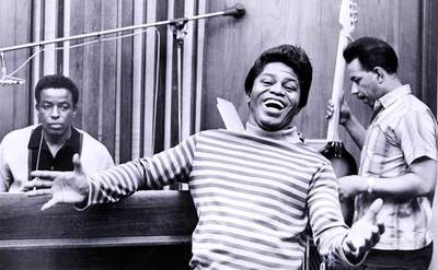 Brown is having a laugh in the recording studio.