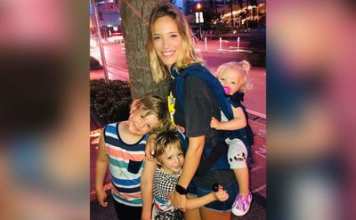 Luisana Lopilato poses with her children.