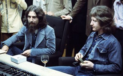 George Harrison is with Peter Ham in the recording studio.