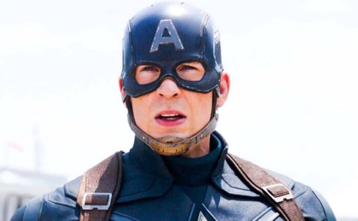 Chris Evans is in the character of Captain America.