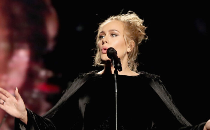 A photo of Adele during a performance.