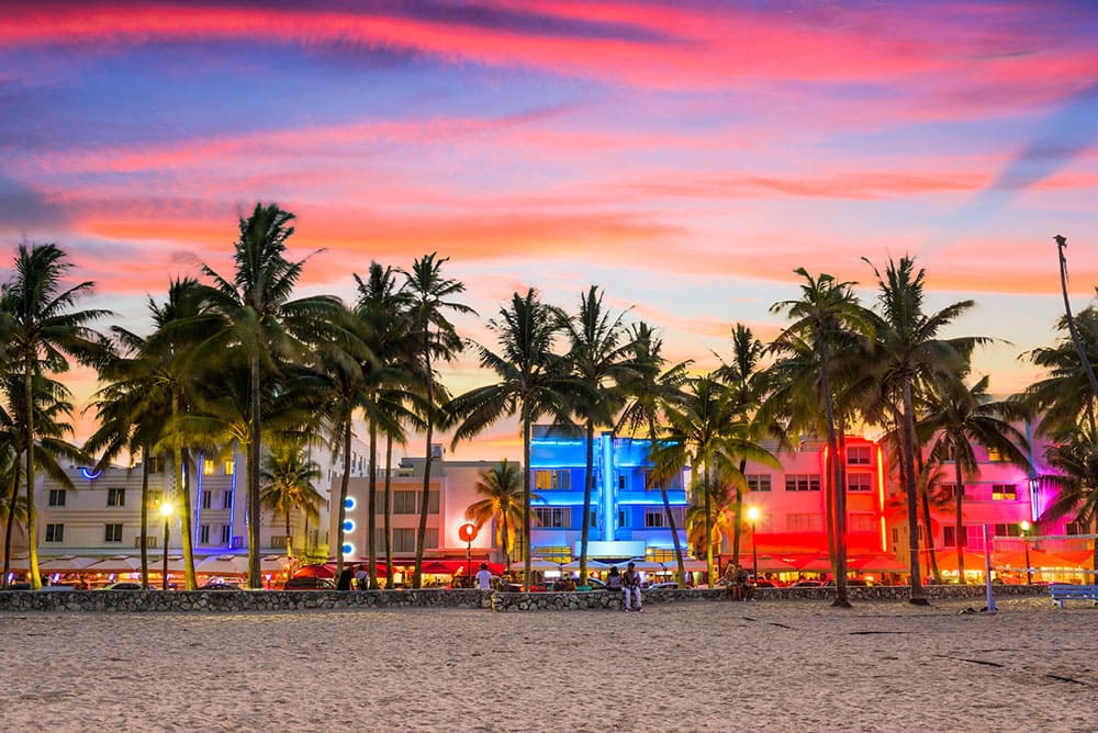 Miami Beach, Florida, USA on Ocean Drive at sunset