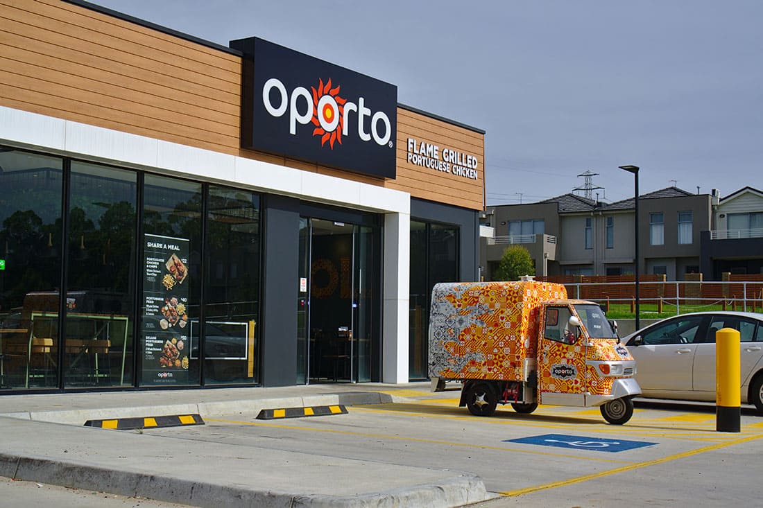 Oporto shop front and its delivery vehicle 