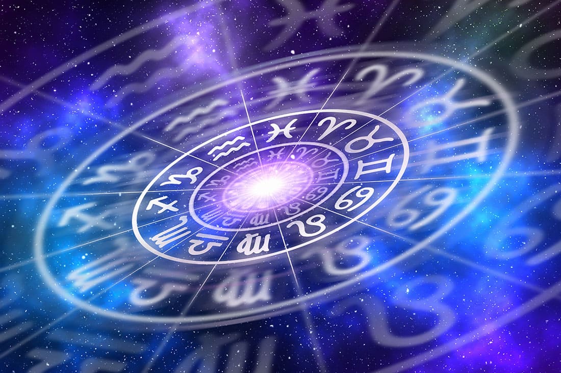 Zodiac signs inside of horoscope circle