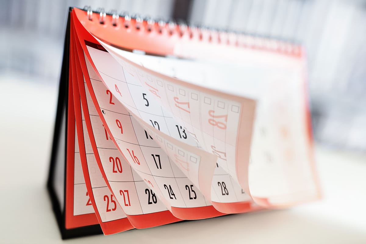 Months and dates are shown on a calendar while turning the pages
