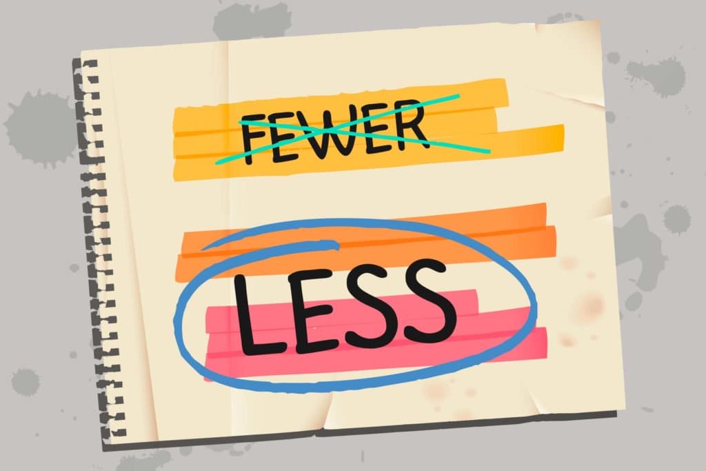 the words less and fewer