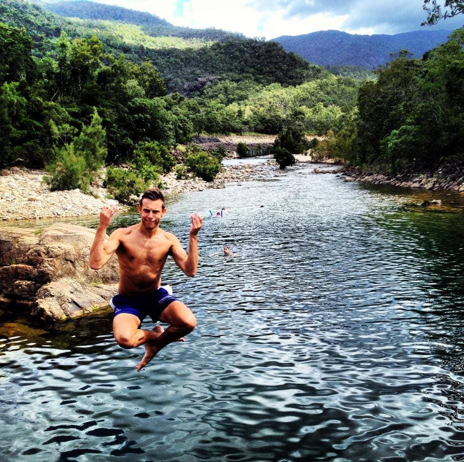 Ed jumping in water