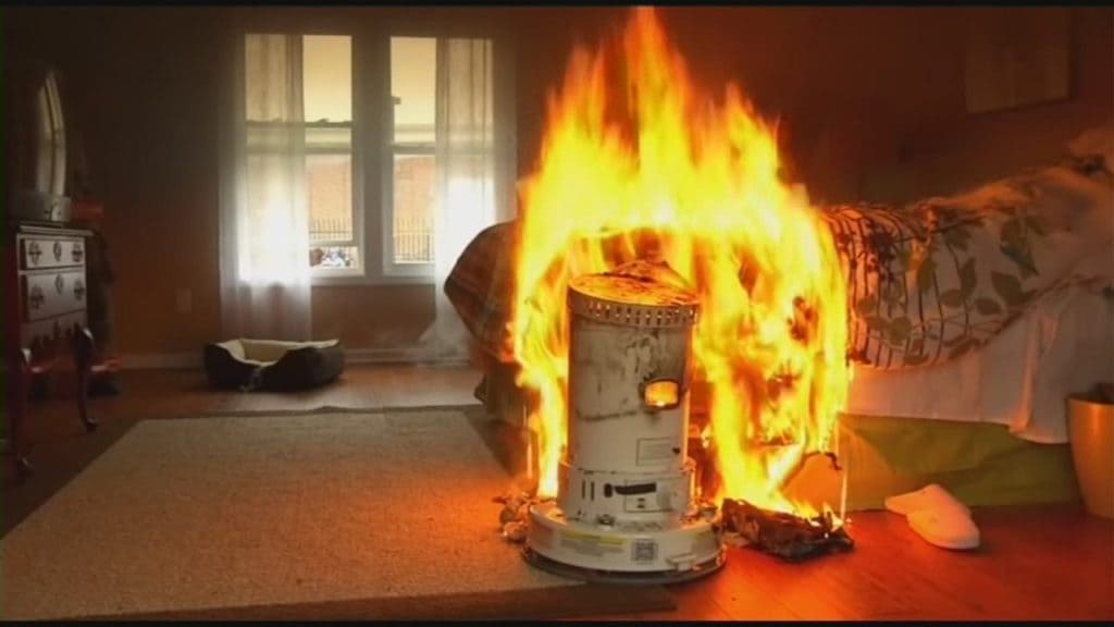 Space heater on fire