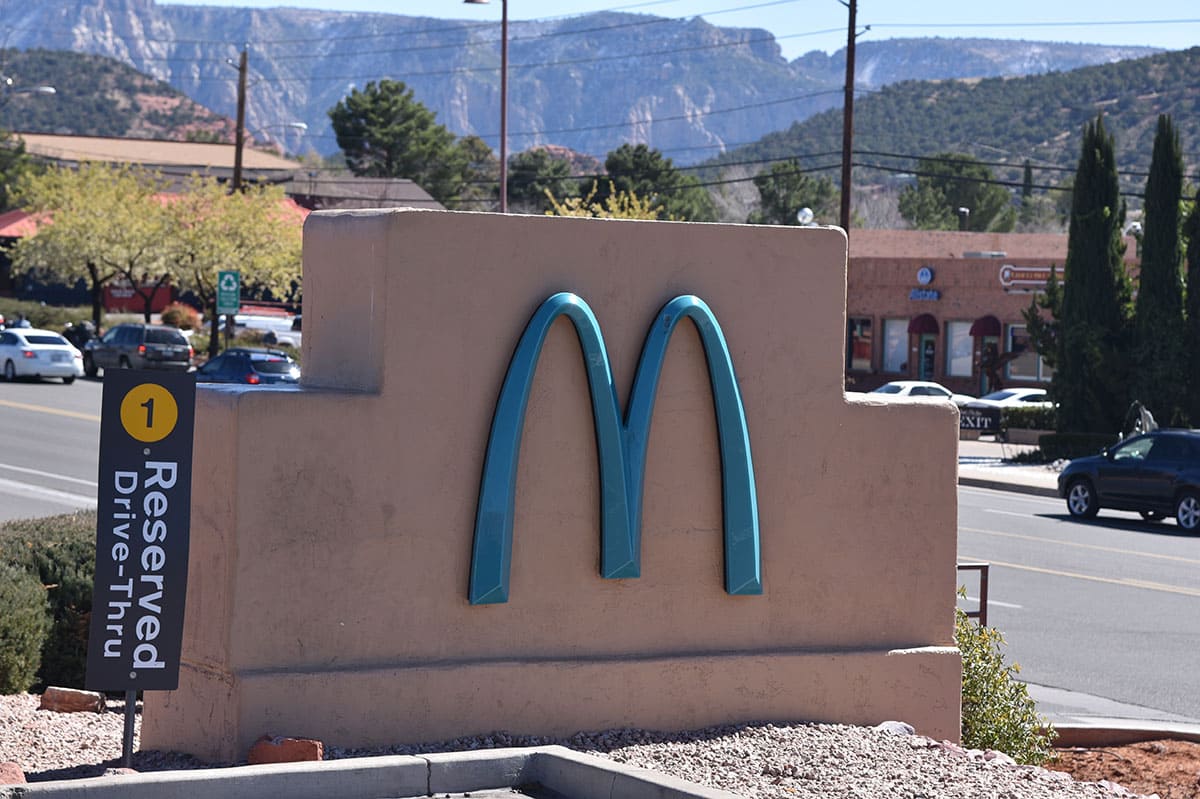Unique Turquoise Arches of McDonald's in Sedona, Arizona. 