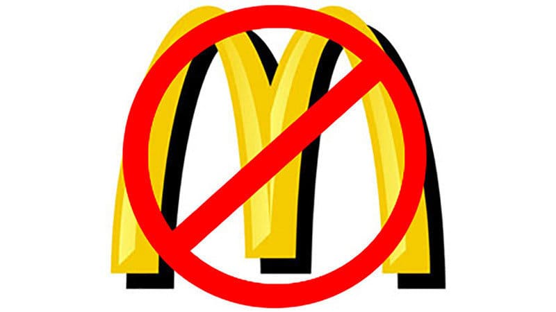 A McDonald's logo crossed out. 
