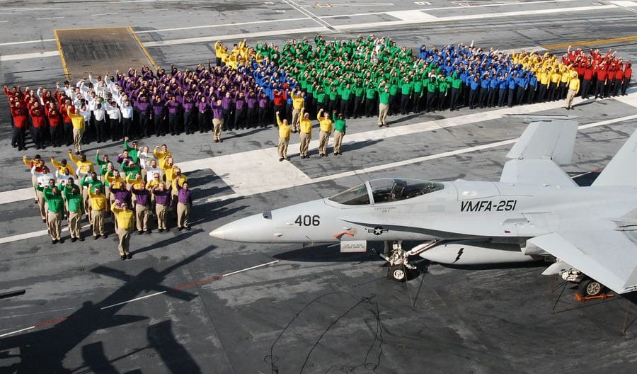 Wearing color-coded clothes on an aircraft carrier