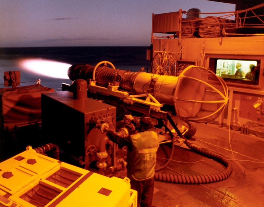 Fixing a weapon on an aircraft carrier