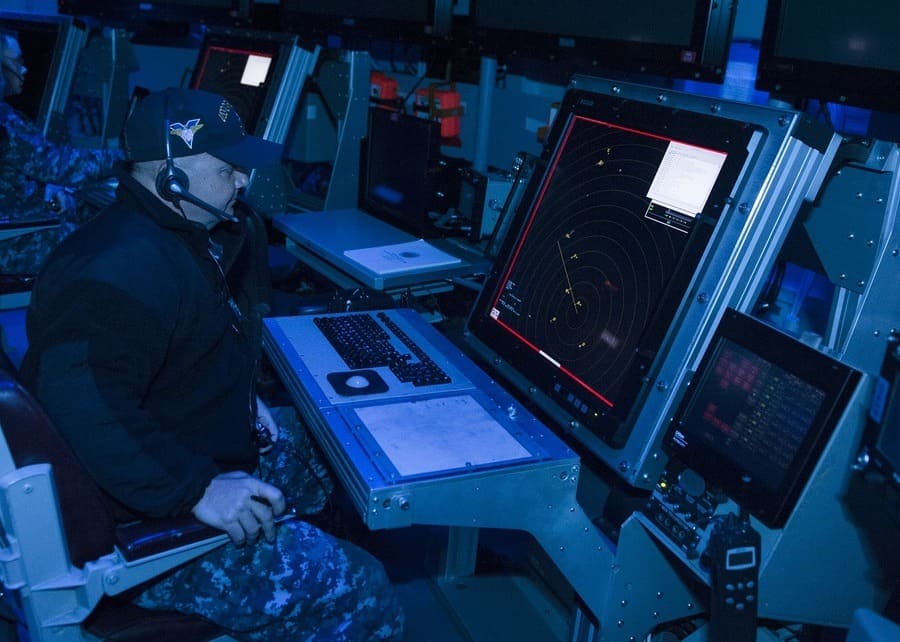 Overseeing screen on an aircraft carrier