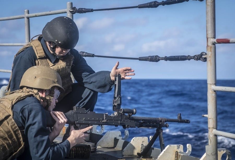 Testing weapons on an aircraft carrier