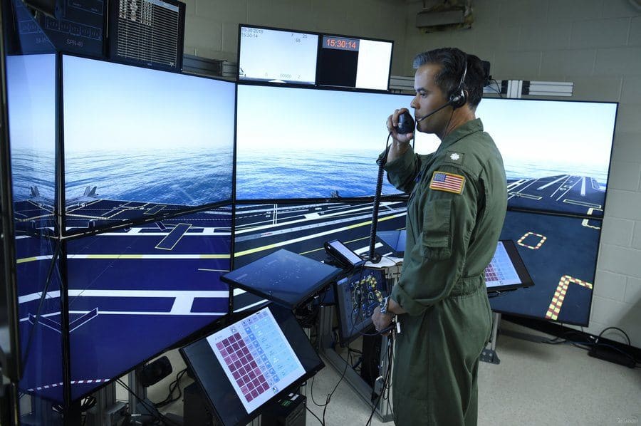Overlooking the air wing on an aircraft carrier
