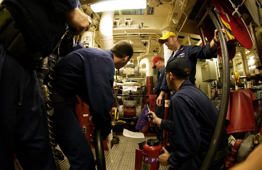 Engineers below deck