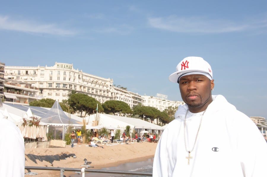 50 Cent in front of a beautiful view of France for his new movie.