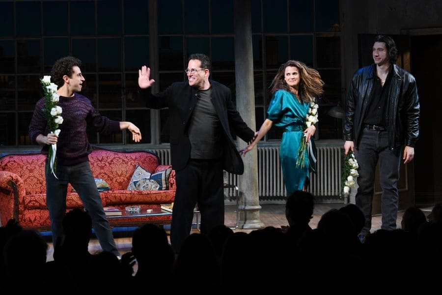 Brandon Uranowitz, Michael Mayer, Kerri Russell, and Adam Driver at opening night for their Broadway play in New York.