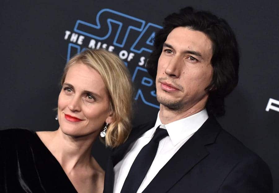 Adam Driver and Joanne Tucker at the premiere of Star Wars: The Rise of Luke Skywalker.