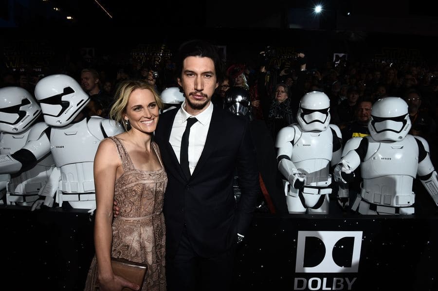 Adam and his wife, Joanne Tucker, at the premiere of Star Wars: The Force Awakens.