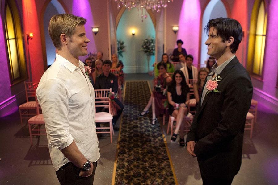 Trevor Donovan and Ryan Rottman at their marriage ceremony in 90210.
