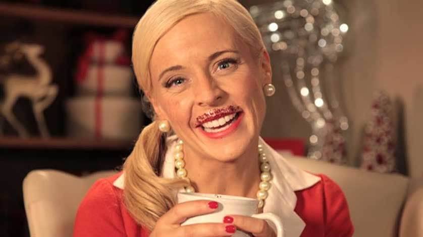 Maria Bamford with a red glitter mustache.