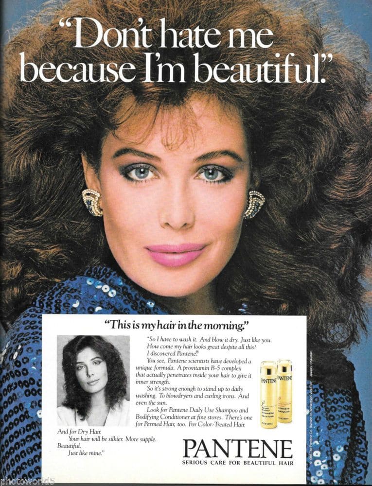 Kelly Lebrock in a magazine Pantene ad.