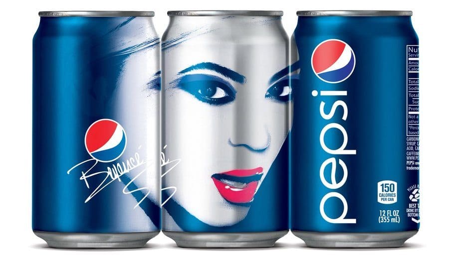 Beyonce’s Pepsi can design with her face across it and her signature.