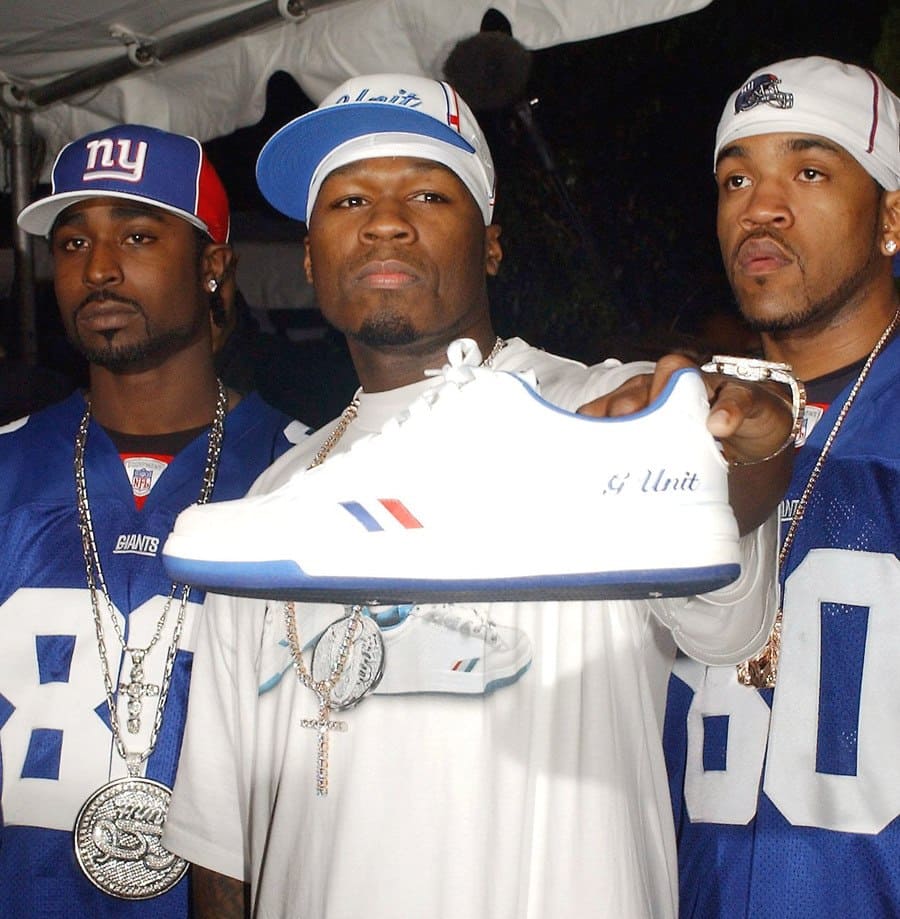 50 Cent and two members of the G Unit launching his new shoe.