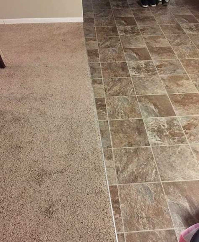 Tiles and a carpet side by side
