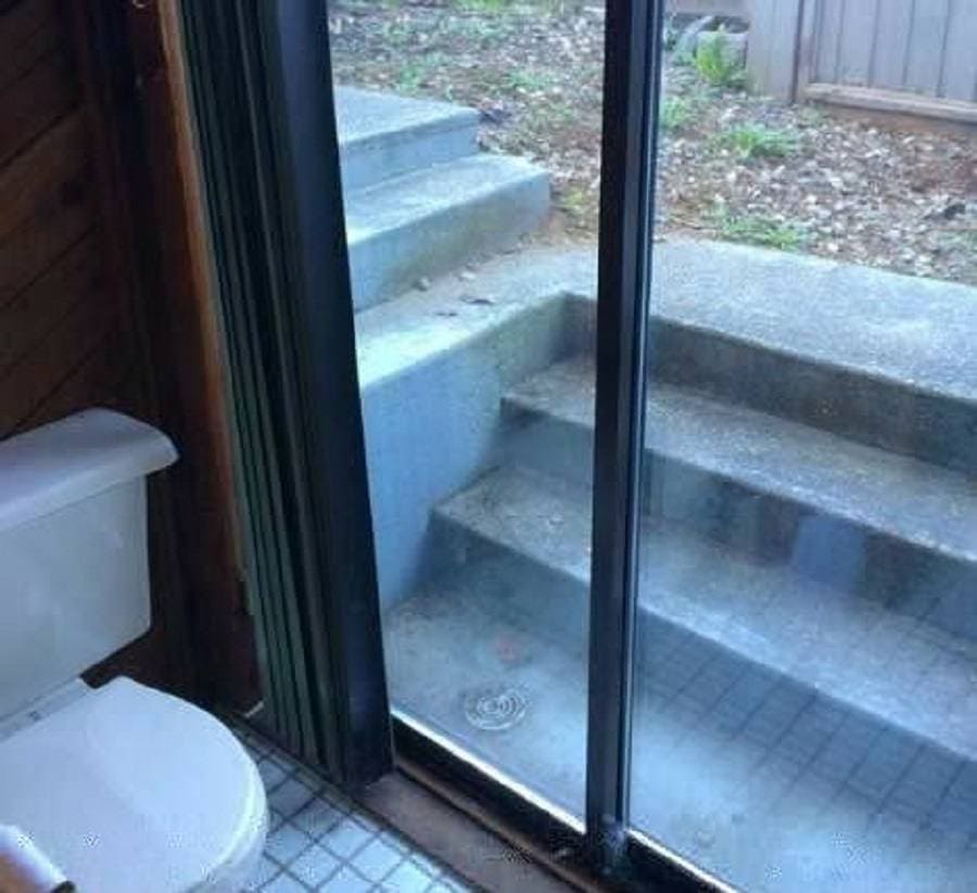 a toilet seat looking to the garden