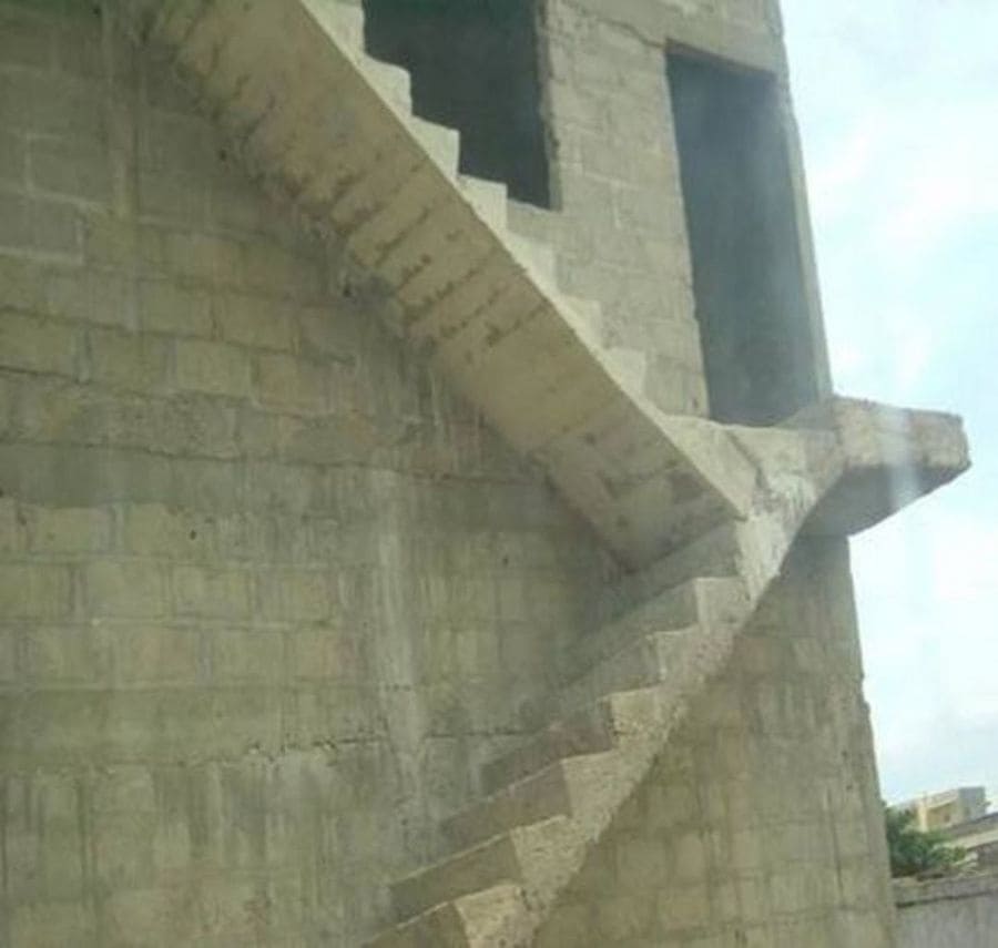 Staircase leading to a blocked passage