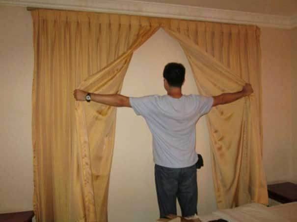 Drapes with a wall behind them