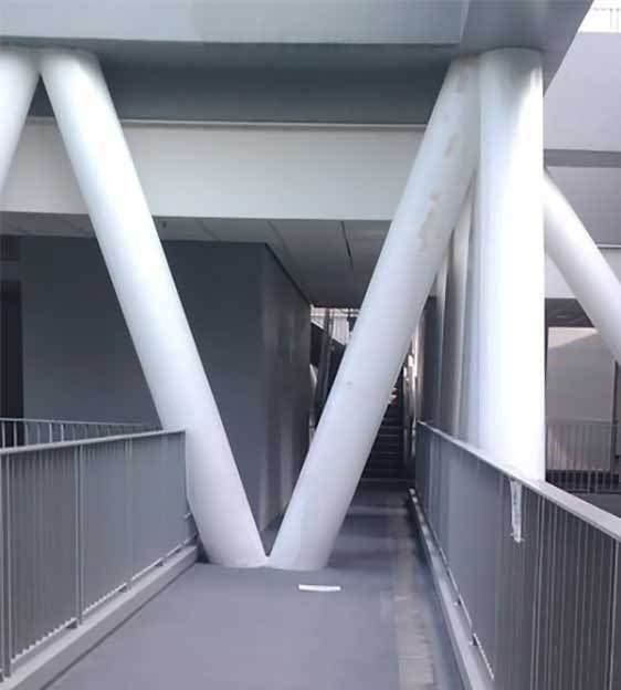 massive beams blocking the walkway