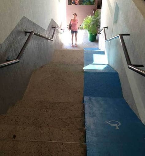 Ramps build in zig-zag not wheelchair friendly