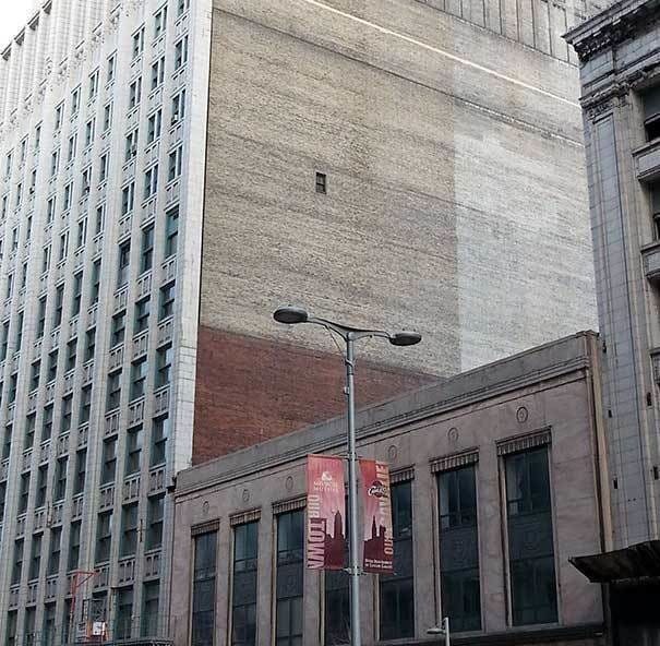 A single small window at the side of a building