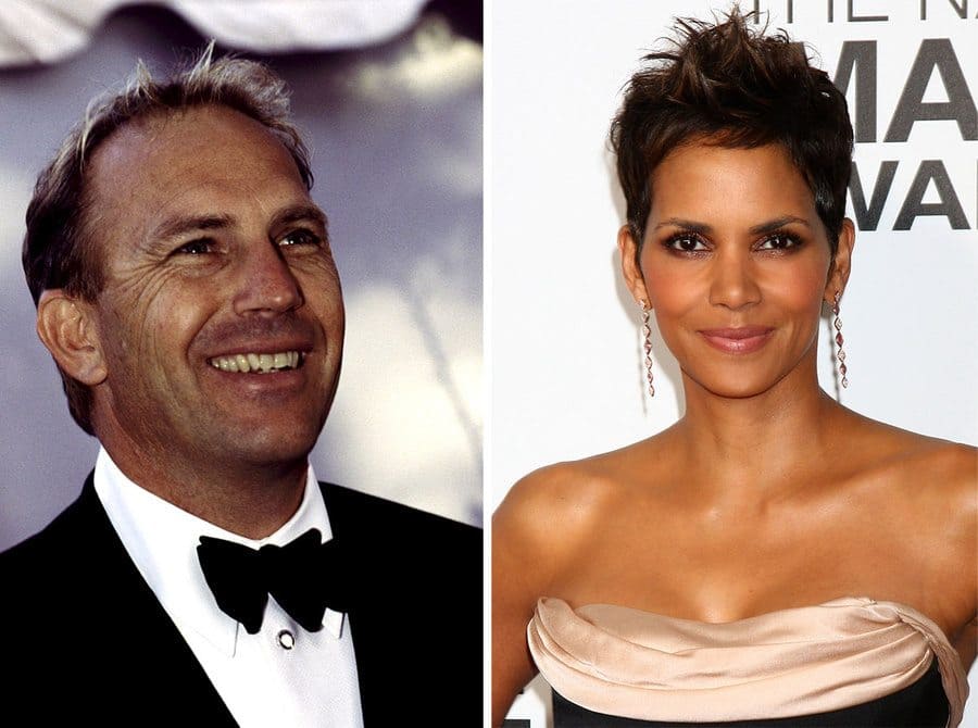 Side by side images of Kevin Costner and Halle Berry