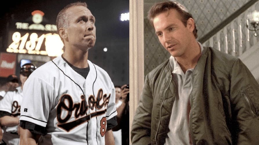 Side by side images of Cal Ripkin and Kevin Costner