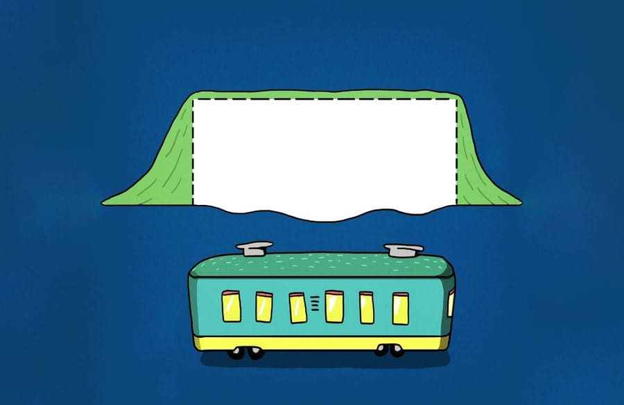 illustration of a wagon and a curtain