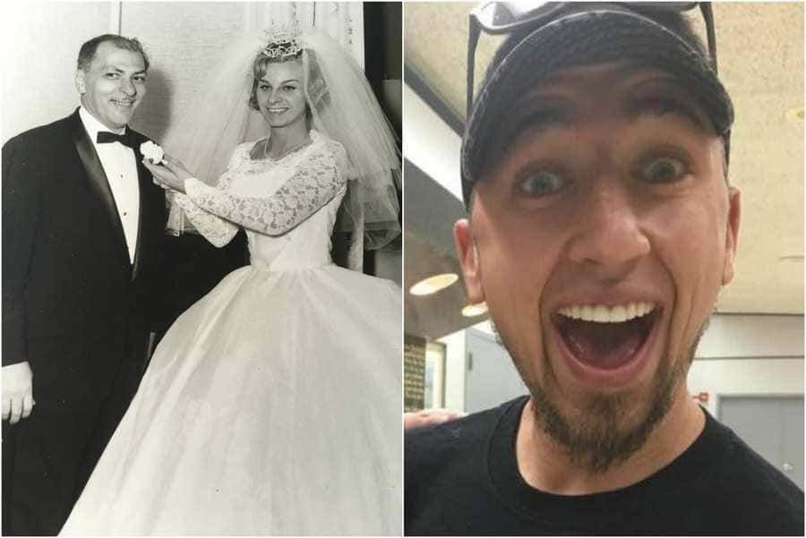 vintage wedding photo next to a selfie of Bobby Kapsidis