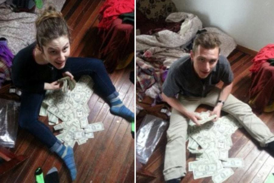 roommates counting money on the floor