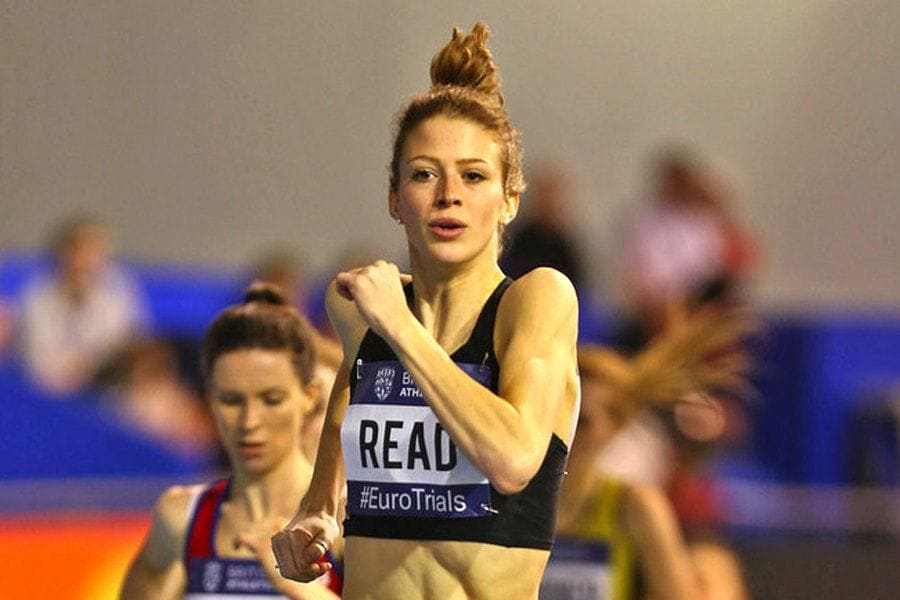 Cally Running for Euro Trials with ‘READ’ written on her shirt tag.