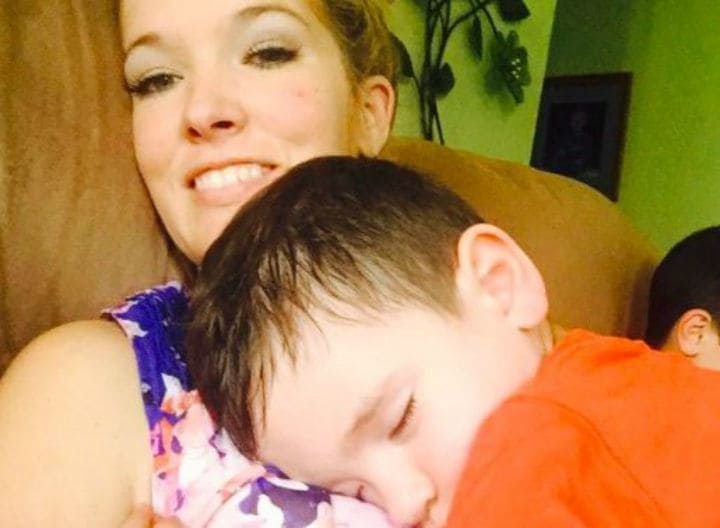 Hunter napping across Mandi’s chest.