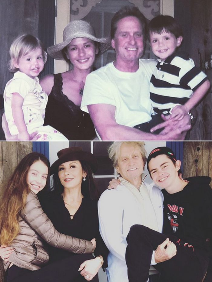 Katherine Zeta-Jones, Michael Douglas with their kids