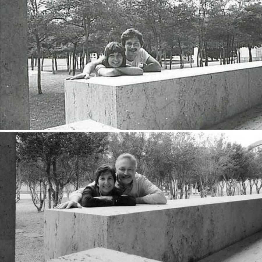 couple recreating their older photo