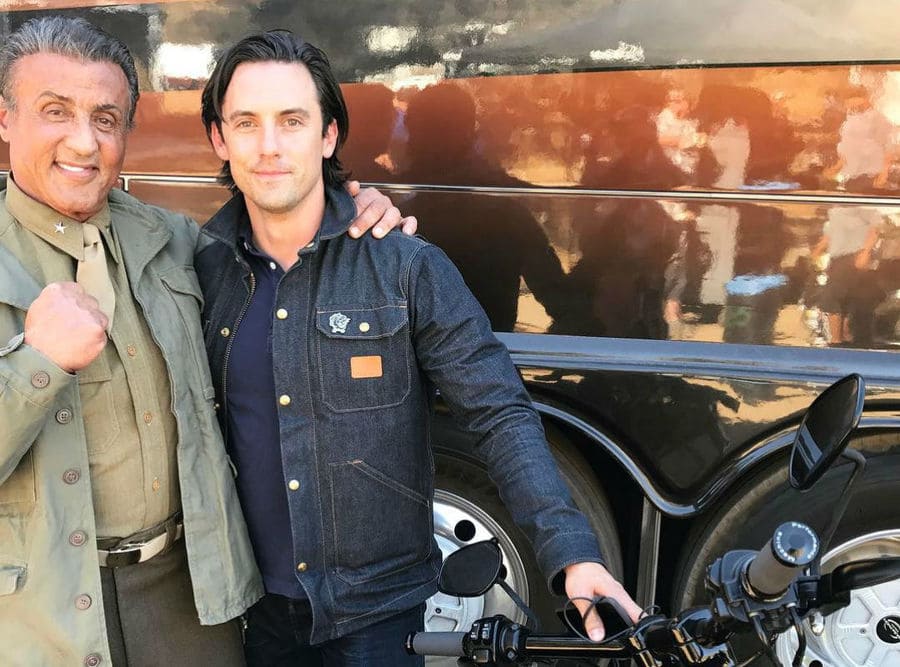 Sylvester Stallone and Milo Ventimiglia on the set of This Is Us.