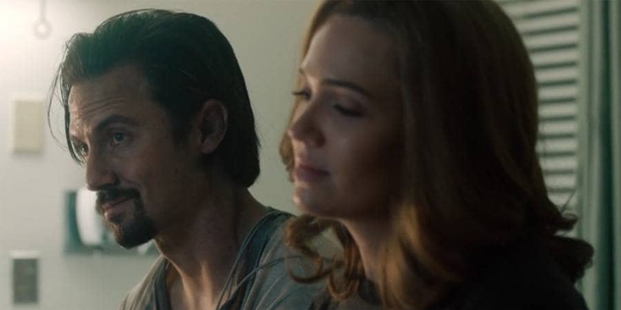 Jack and Rebecca sitting on the hospital bed after the fire before Jack dies.