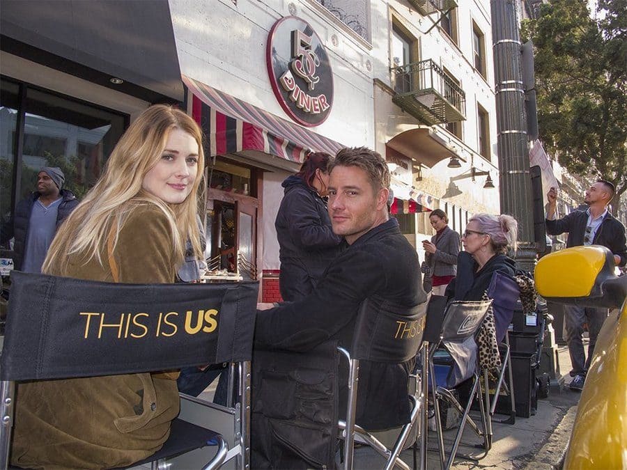 Alexandra Breckenridge and Justin Hartley backstage of This Is Us.