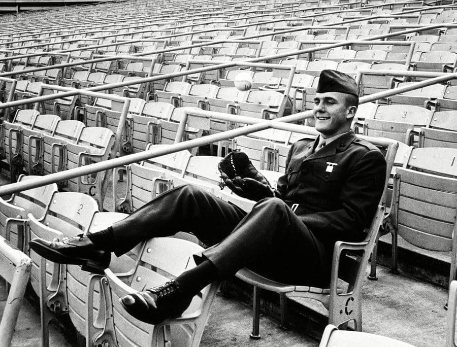 Tug McGraw at Shea Stadium with military clothes in 1966.